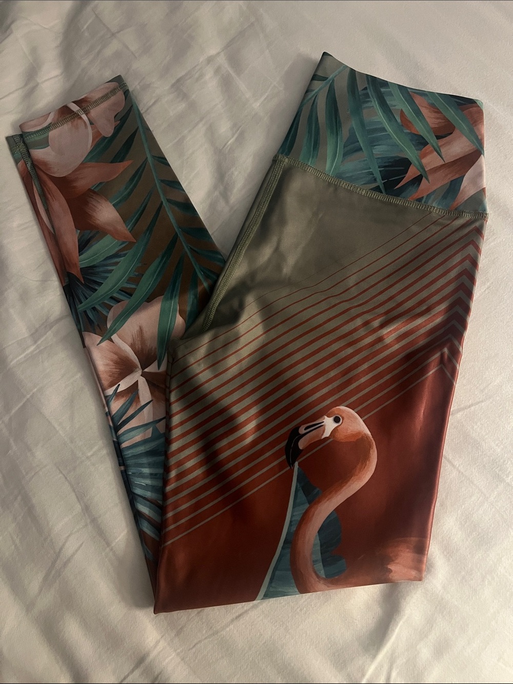 Women’s Flamingo Print Active Leggings - Rust Green NWT